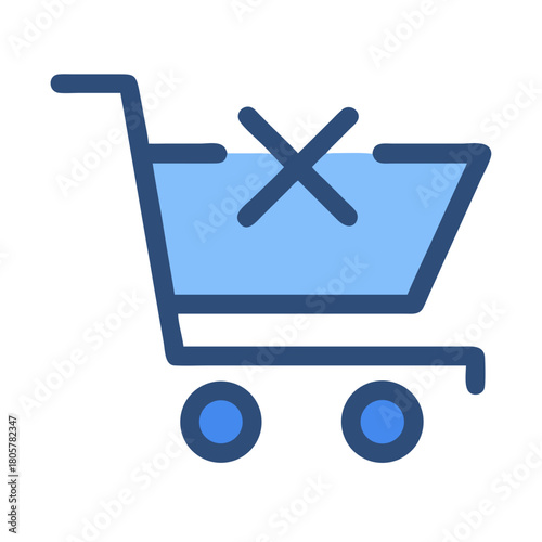 Shopping cart with cancellation symbol for abandoned cart