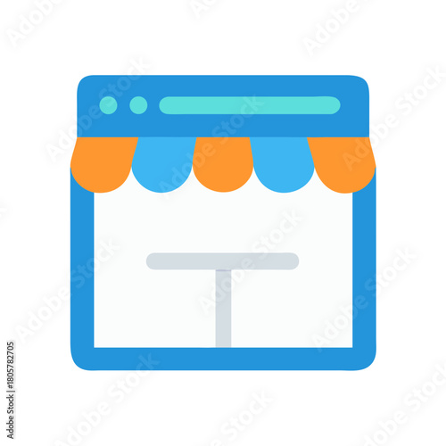 Online store webpage icon with awning and shopping cart