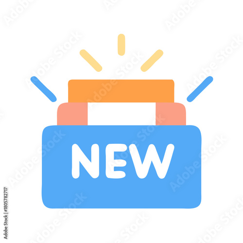 Eye catching stylized new product badge on black background