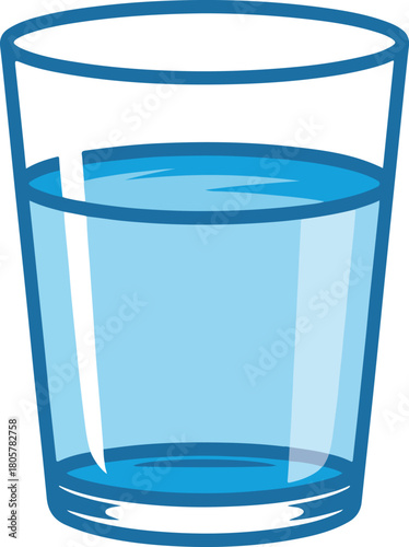Glass of water vector illustration showing a clear drinking glass filled with refreshing blue liquid