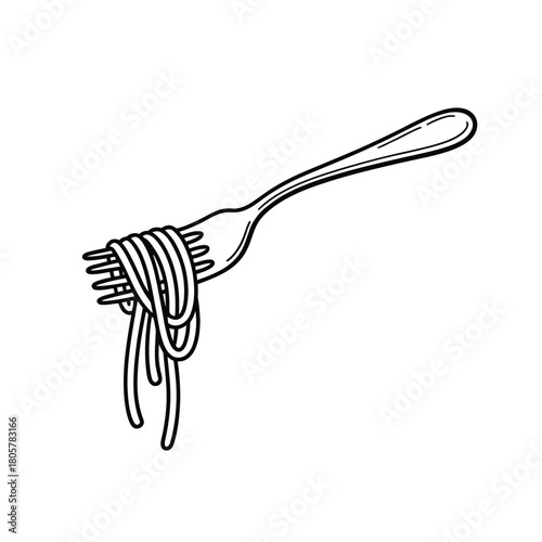 Hand drawn illustration of spaghetti on a fork