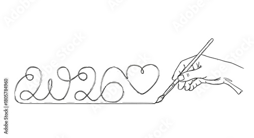 Elegant hand drawing 2026 with a heart, perfect for new year celebration designs, greetings or invitations, conveying love, hope, and artistry in one stroke