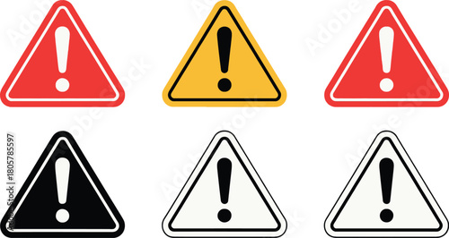 Warning Signs with Exclamation Marks in Various Colors