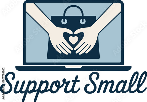 Support Small Business Online Shopping Heart Hands Laptop