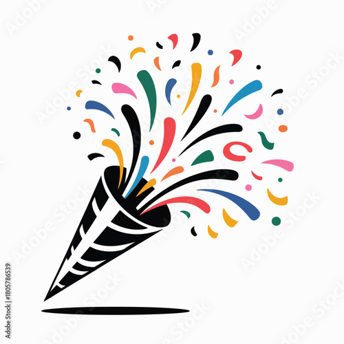 Colorful confetti exploding from a party popper