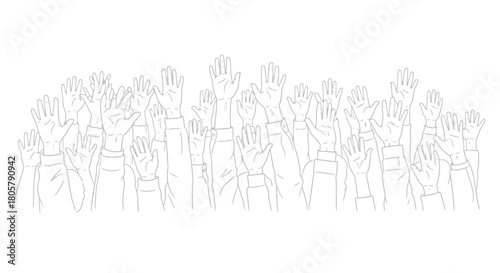 Dynamic crowd illustration shows unity and support, perfect for social justice campaigns or community projects with raised hands signifying solidarity