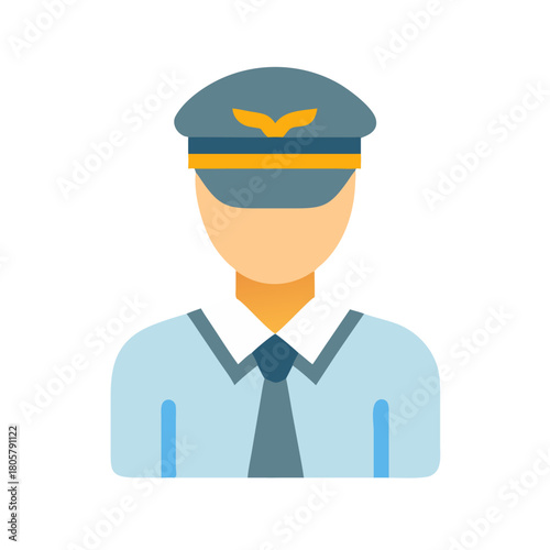 Flat vector illustration of faceless pilot on black background
