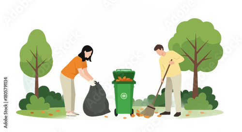 Teamwork makes yard cleanup efficient as volunteers collect autumn leaves for a cleaner, greener environment, boosting community spirit and environmental care