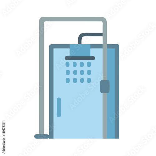 Modern blue shower cabin flat vector icon illustration