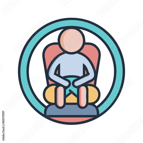 Stylized child car seat illustration with circular frame design