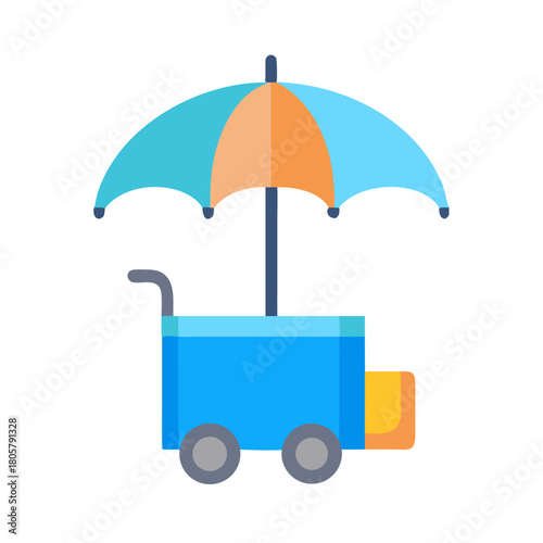 Cartoon flat design vending cart with umbrella illustration vector
