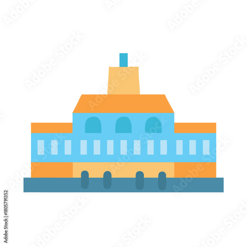 Flat vector building illustration against a black background