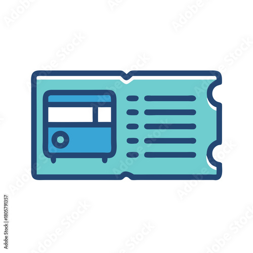 Blue bus ticket illustration on black background, minimalist design