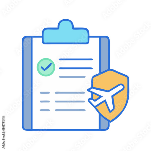Aircraft insurance policy approved on digital clipboard icon