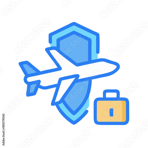 Travel insurance vector illustration of airplane with luggage