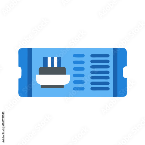 Blue ticket icon with a graphic building illustration