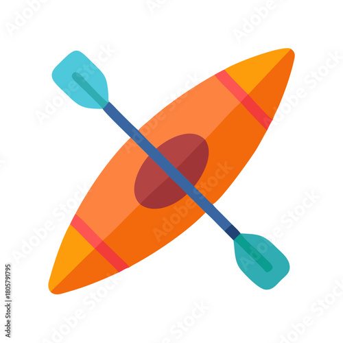 Orange kayak with paddle on black background vector illustration