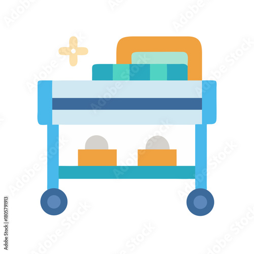 Colorful service trolley with amenities on black background