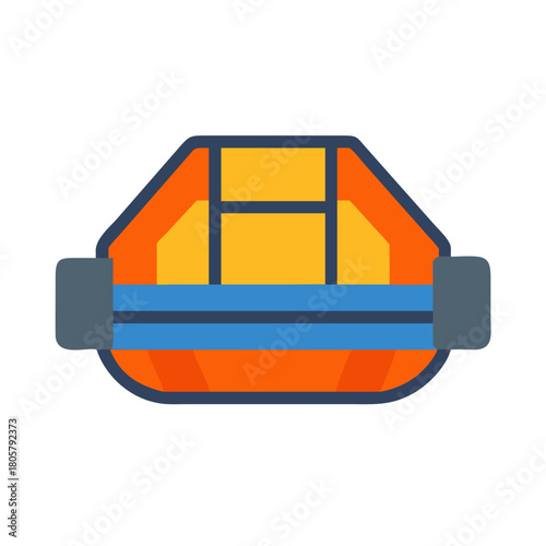 Flat vector icon of inflatable raft on black background