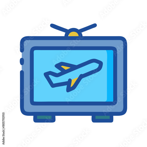Television showing airplane, a travel and aviation concept