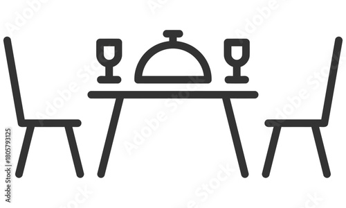 Minimalist Dinner Setup: A simple illustration of a table set for an intimate dining experience, complete with a covered dish, wine glasses, and chairs, evoking a sense of elegance and occasion.