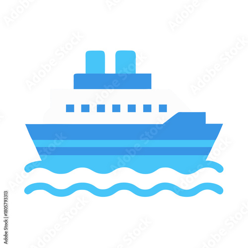 Flat style cruise ship on waves against black backdrop