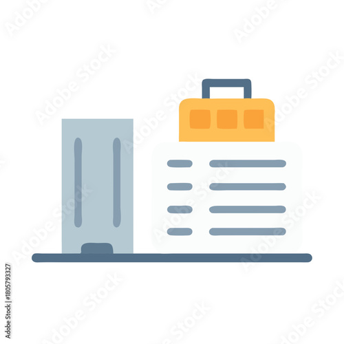 Minimalistic icon depicting building and business communication, on black