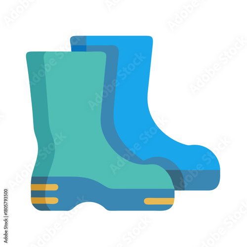 Blue and aqua rain boots vector illustration flat design