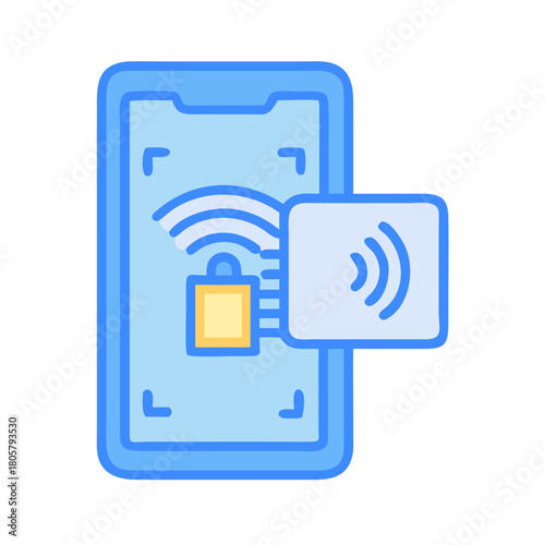 Mobile phone with contactless payment security icon illustration