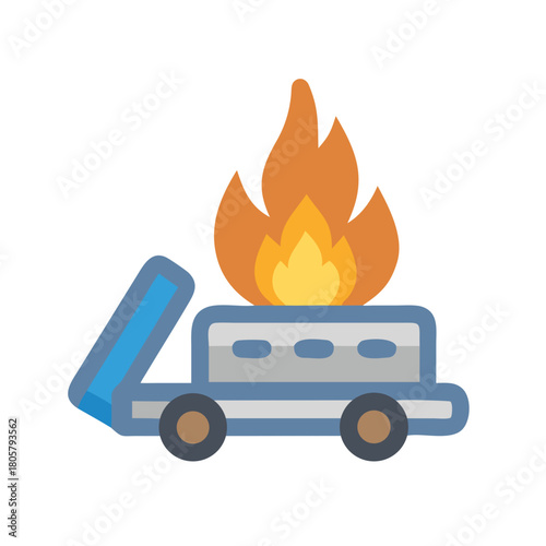 Burning vehicle icon flat design on black background