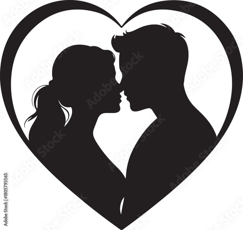 Heart Kiss Couple Silhouette | Valentine Romantic Art