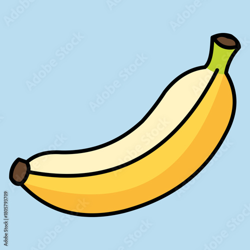 Fresh Yellow Banana, Simple Fruit Illustration on Blue