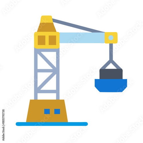 Simple construction crane lifting cargo on black background