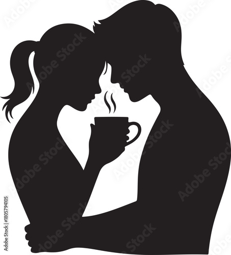 Coffee Date Couple Silhouette | Valentine Romantic Illustration