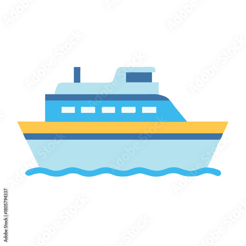Modern boat design with water waves, flat illustration style