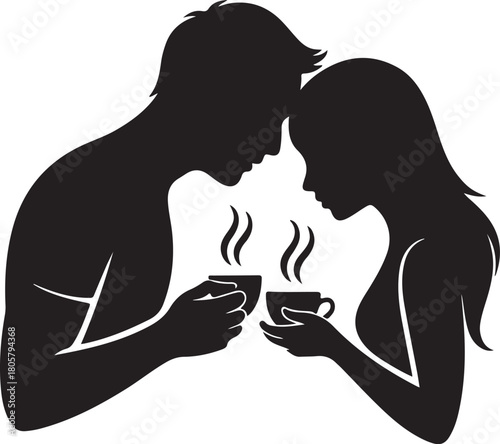 Coffee Date Couple Silhouette | Valentine Romantic Illustration
