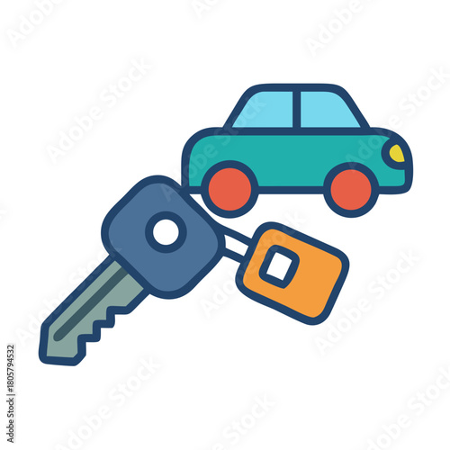 Car keys with new vehicle on black background illustration