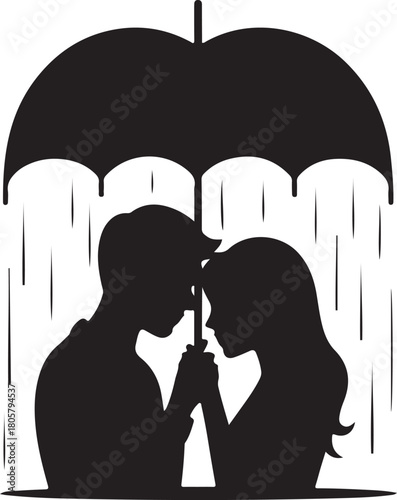 Heart Umbrella Couple Silhouette | Romantic Valentine Rain Scene