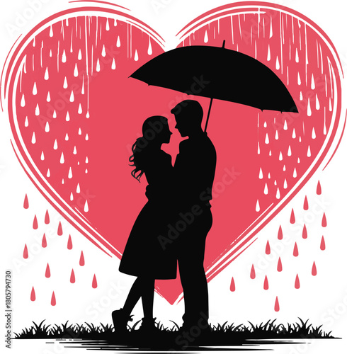 Heart Umbrella Couple Silhouette | Romantic Valentine Rain Scene