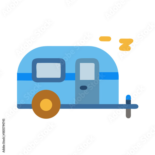 Blue camping trailer with sleeping zzz vector illustration
