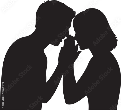 Whispering Couple Silhouette | Valentine Love Illustration