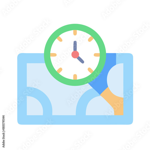 Illustration of a map with clock emphasizing timely navigation