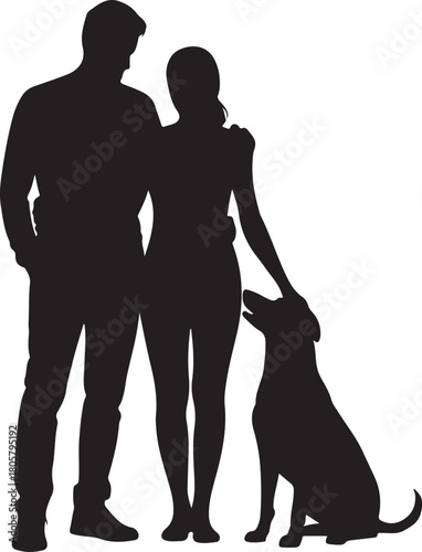 Couple With Dog Silhouette | Valentine Pet Love Illustration