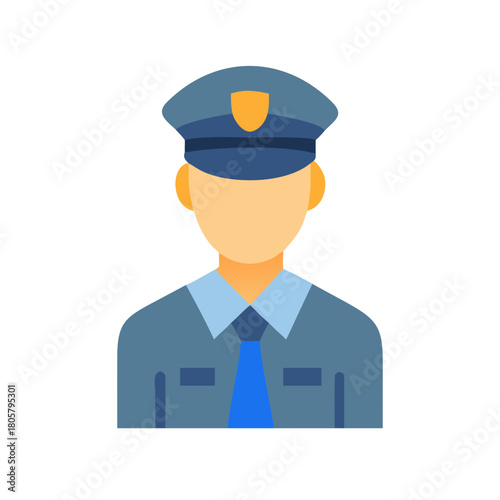 Simple flat graphic of police officer on black background