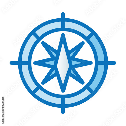 Blue compass rose icon against black background for navigation