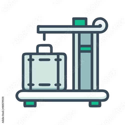 Stylized baggage scale measuring weight of luggage for travel