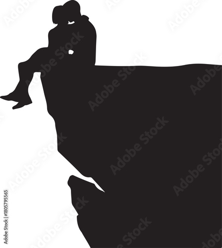 Cliff Couple Silhouette | Romantic Valentine Art