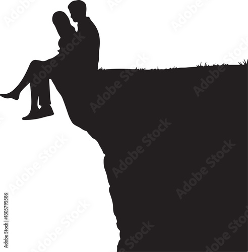 Cliff Couple Silhouette | Romantic Valentine Art