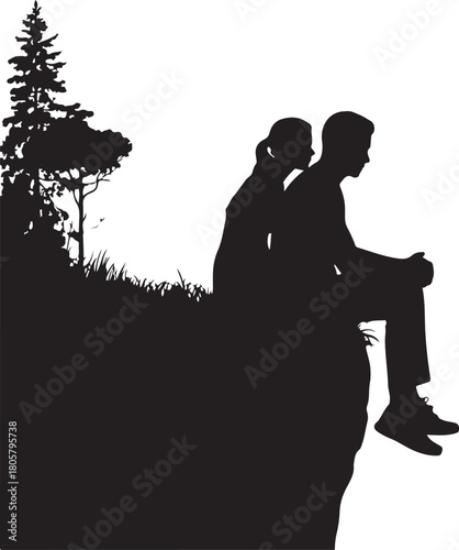 Cliff Couple Silhouette | Romantic Valentine Art
