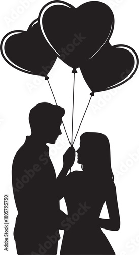 Heart Balloon Couple Silhouette | Valentine Love Illustration
